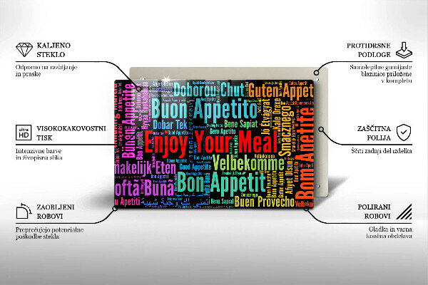 Chopping board glass Enjoy your meal transcriptions