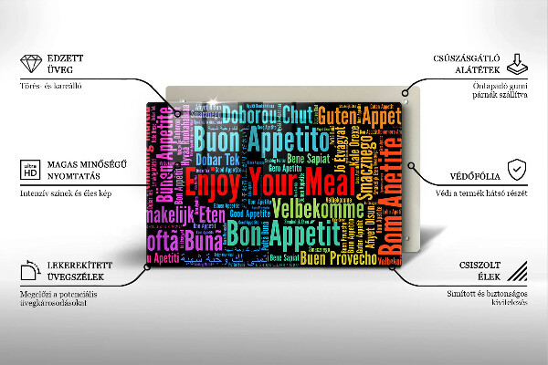 Chopping board glass Enjoy your meal transcriptions