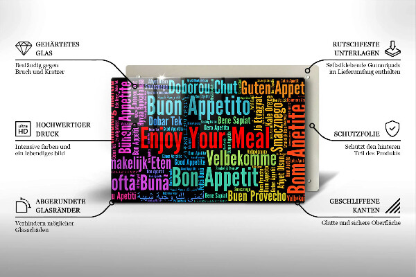 Chopping board glass Enjoy your meal transcriptions