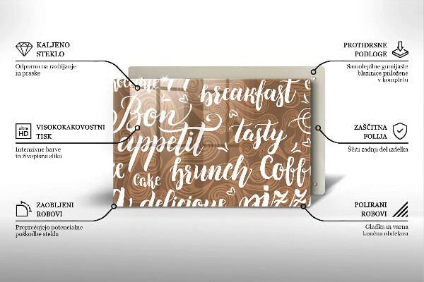 Chopping board glass Text Bon Appetit