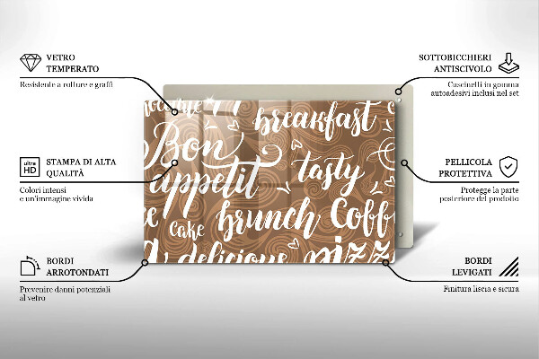 Chopping board glass Text Bon Appetit