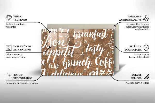 Chopping board glass Text Bon Appetit