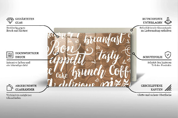 Chopping board glass Text Bon Appetit