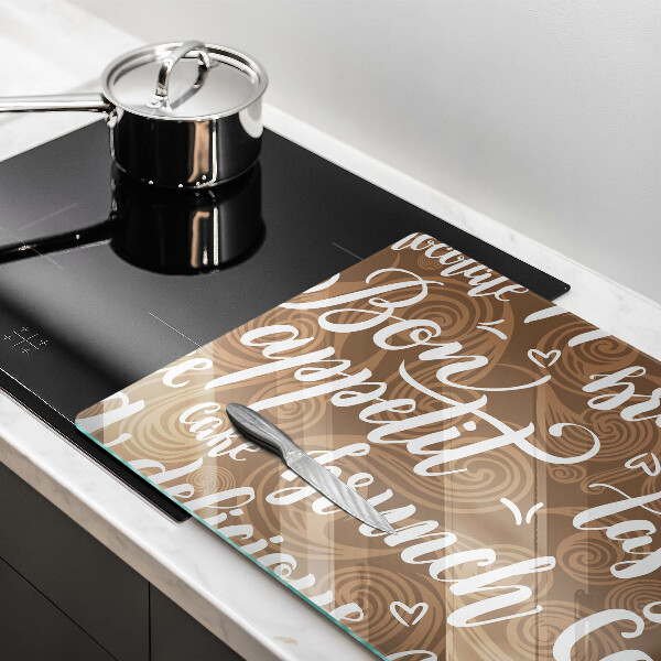 Chopping board glass Text Bon Appetit