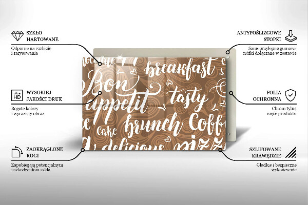 Chopping board glass Text Bon Appetit