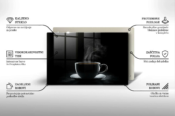 Chopping board Hot cup of coffee