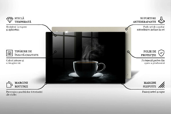 Chopping board Hot cup of coffee