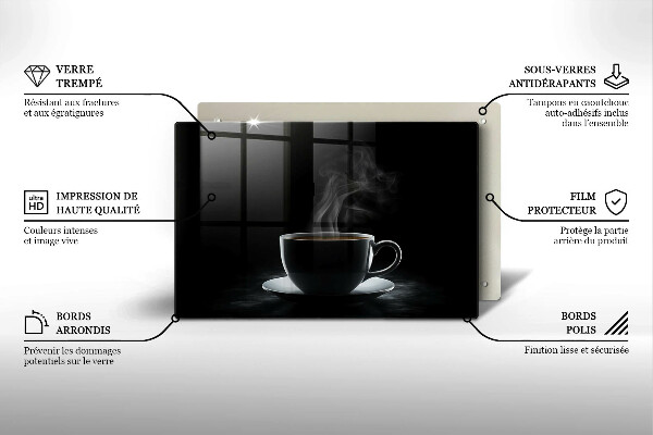 Chopping board Hot cup of coffee