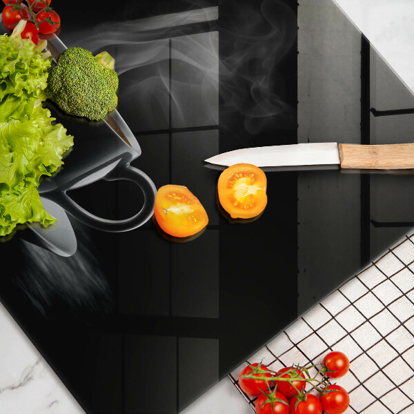 Chopping board Hot cup of coffee