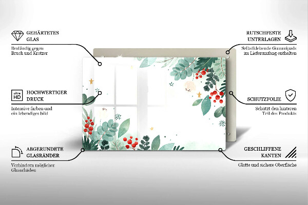 Chopping board glass Watercolors leaves