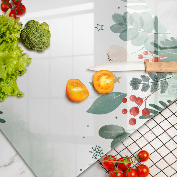 Chopping board glass Watercolors leaves