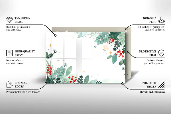 Chopping board glass Watercolors leaves