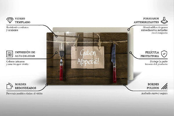 Chopping board glass GUTEN APETIT inscription boards