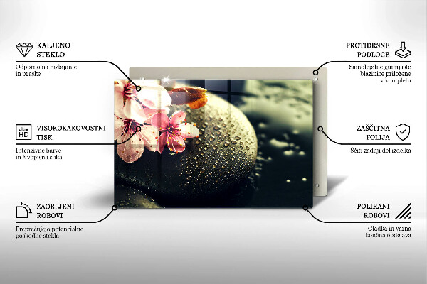 Chopping board glass Flowers stones zen