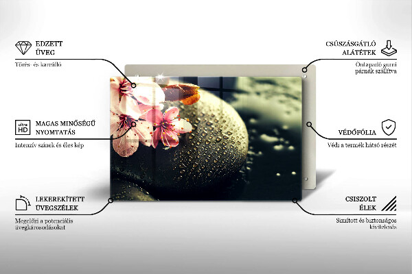 Chopping board glass Flowers stones zen