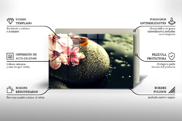 Chopping board glass Flowers stones zen