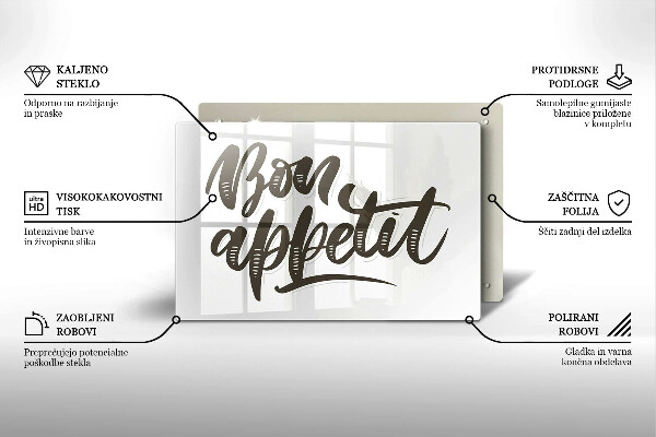 Chopping board glass The inscription Bon Appetit