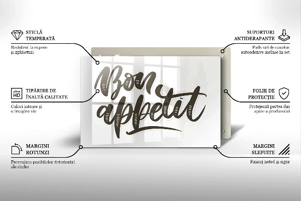 Chopping board glass The inscription Bon Appetit