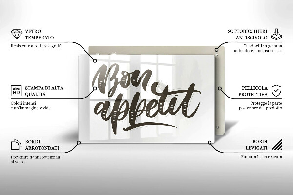 Chopping board glass The inscription Bon Appetit
