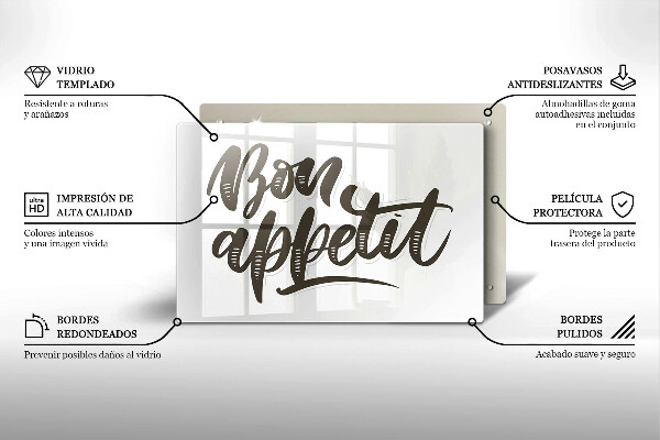 Chopping board glass The inscription Bon Appetit
