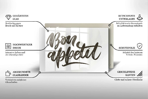 Chopping board glass The inscription Bon Appetit