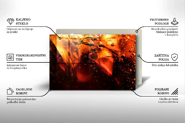 Chopping board glass Cola drink with ice
