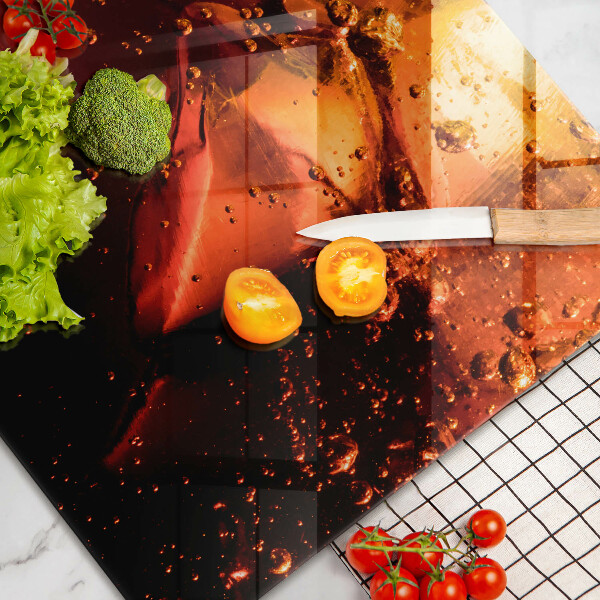 Chopping board glass Cola drink with ice