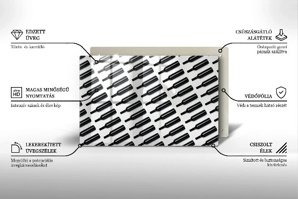 Chopping board glass Black bottles of wine