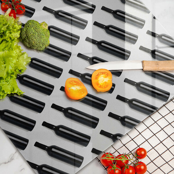 Chopping board glass Black bottles of wine