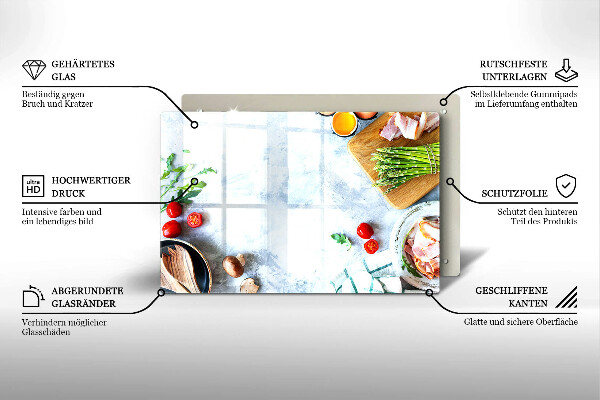 Chopping board glass Ingredients in the kitchen