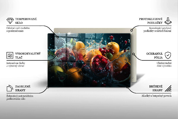 Chopping board glass Fruits in water