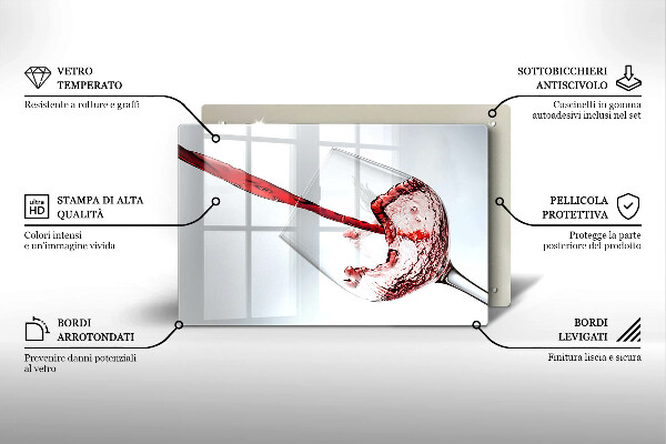 Chopping board glass Red wine