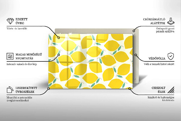 Chopping board glass Illustratuion lemons