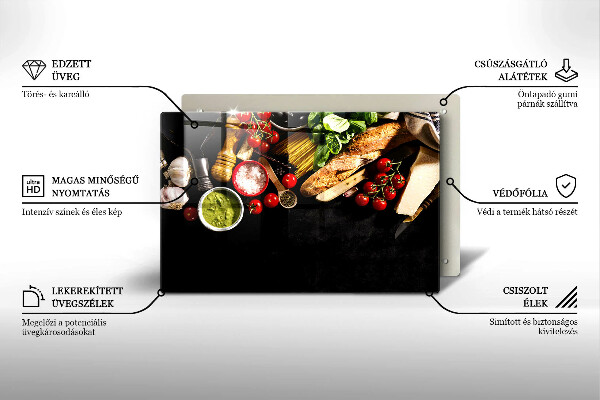 Chopping board glass Italian ingredients and spices