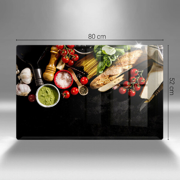 Chopping board glass Italian ingredients and spices