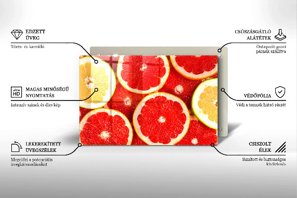 Chopping board glass Grapefruit slices