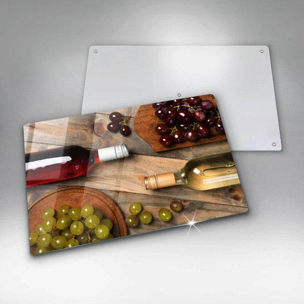 Chopping board glass Bottles of wine and grapes