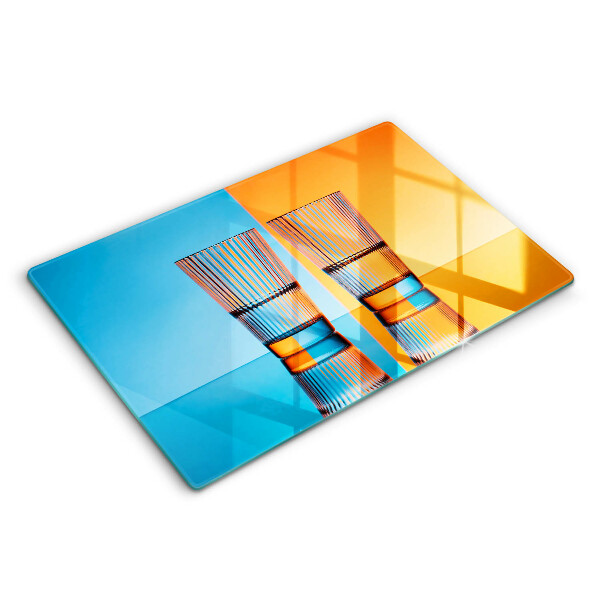 Chopping board glass Two glasses of water