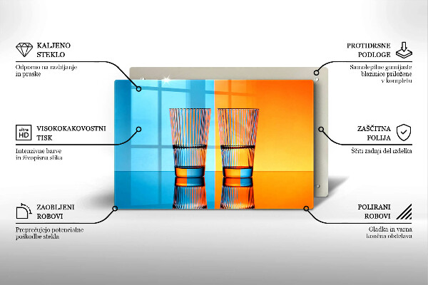 Chopping board glass Two glasses of water