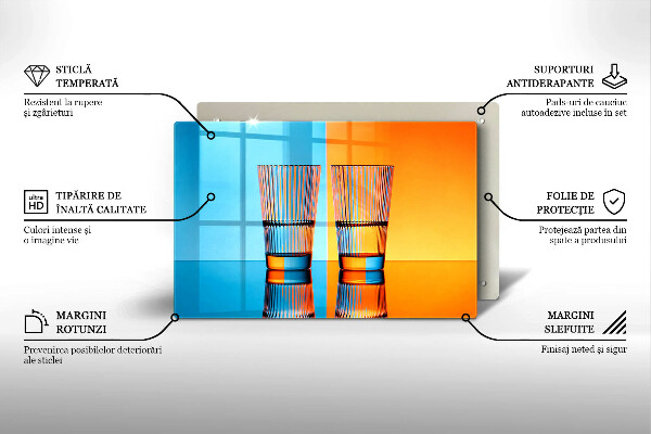 Chopping board glass Two glasses of water
