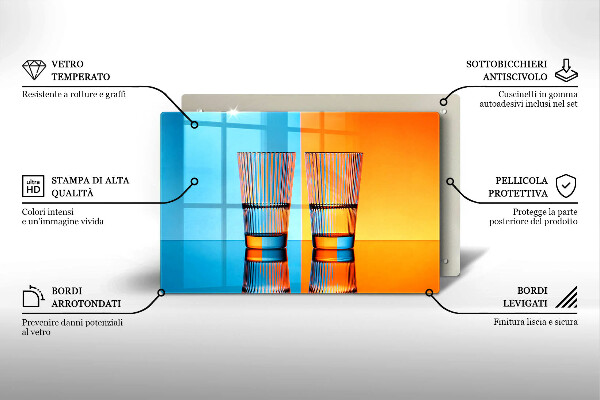 Chopping board glass Two glasses of water