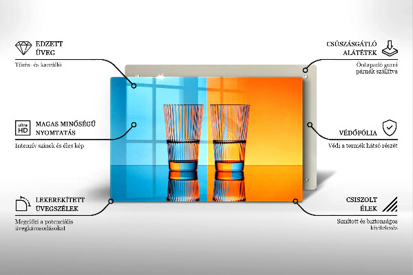 Chopping board glass Two glasses of water