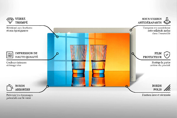 Chopping board glass Two glasses of water