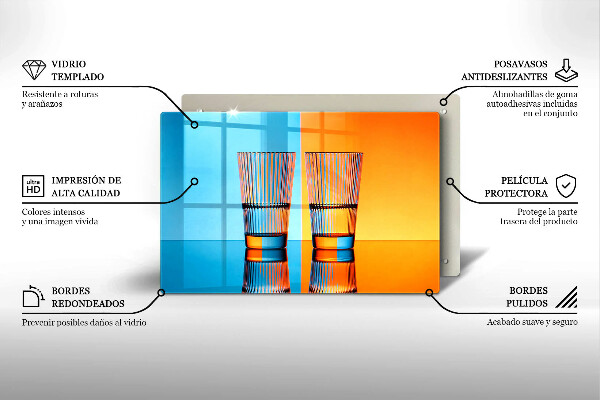 Chopping board glass Two glasses of water