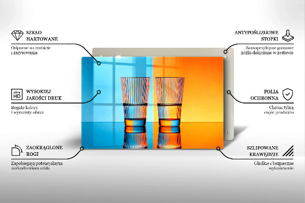 Chopping board glass Two glasses of water