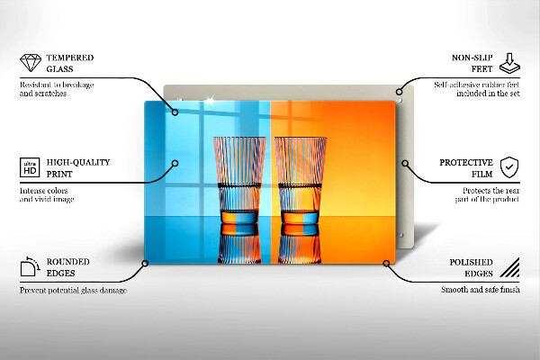 Chopping board glass Two glasses of water