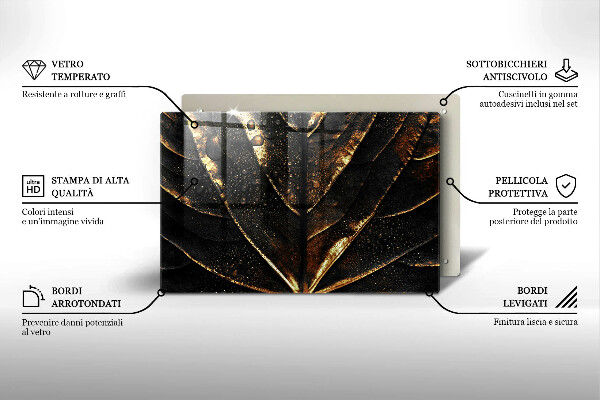 Chopping board glass Golden leaf