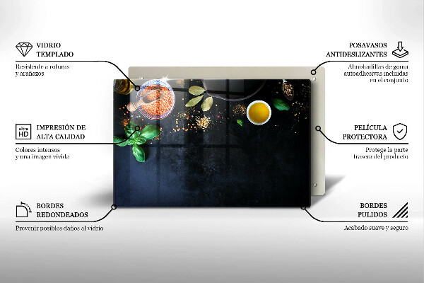 Chopping board glass Spices with spices