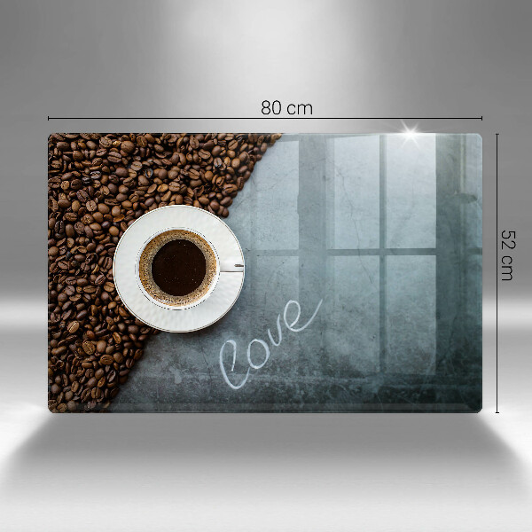 Chopping board Coffee beans and cup