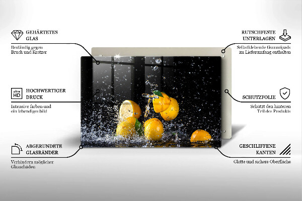 Chopping board glass Juicy lemon fruit